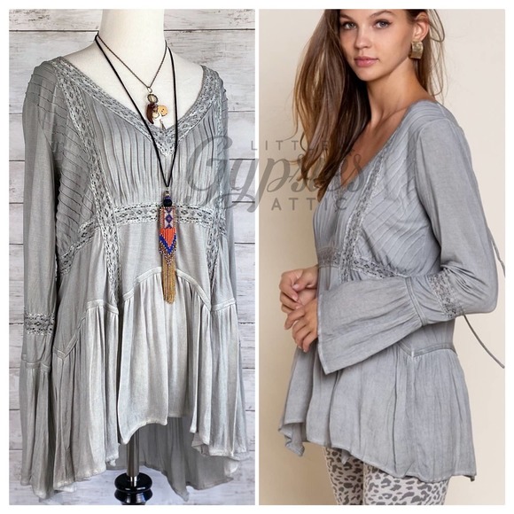 POL Tops - POL Stone Grey Tie it Up Bohemian Tunic